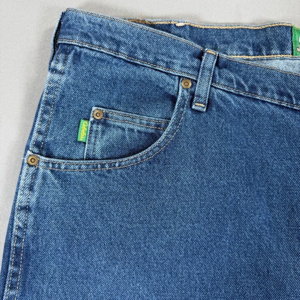 Cabelas Mens Jeans 42x36 Blue Denim Straight Leg Relaxed Fit Outdoor Workwear